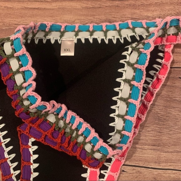 NWOT black neoprene and rainbow crochet trim bikini bottoms XXL - Picture 4 of 5